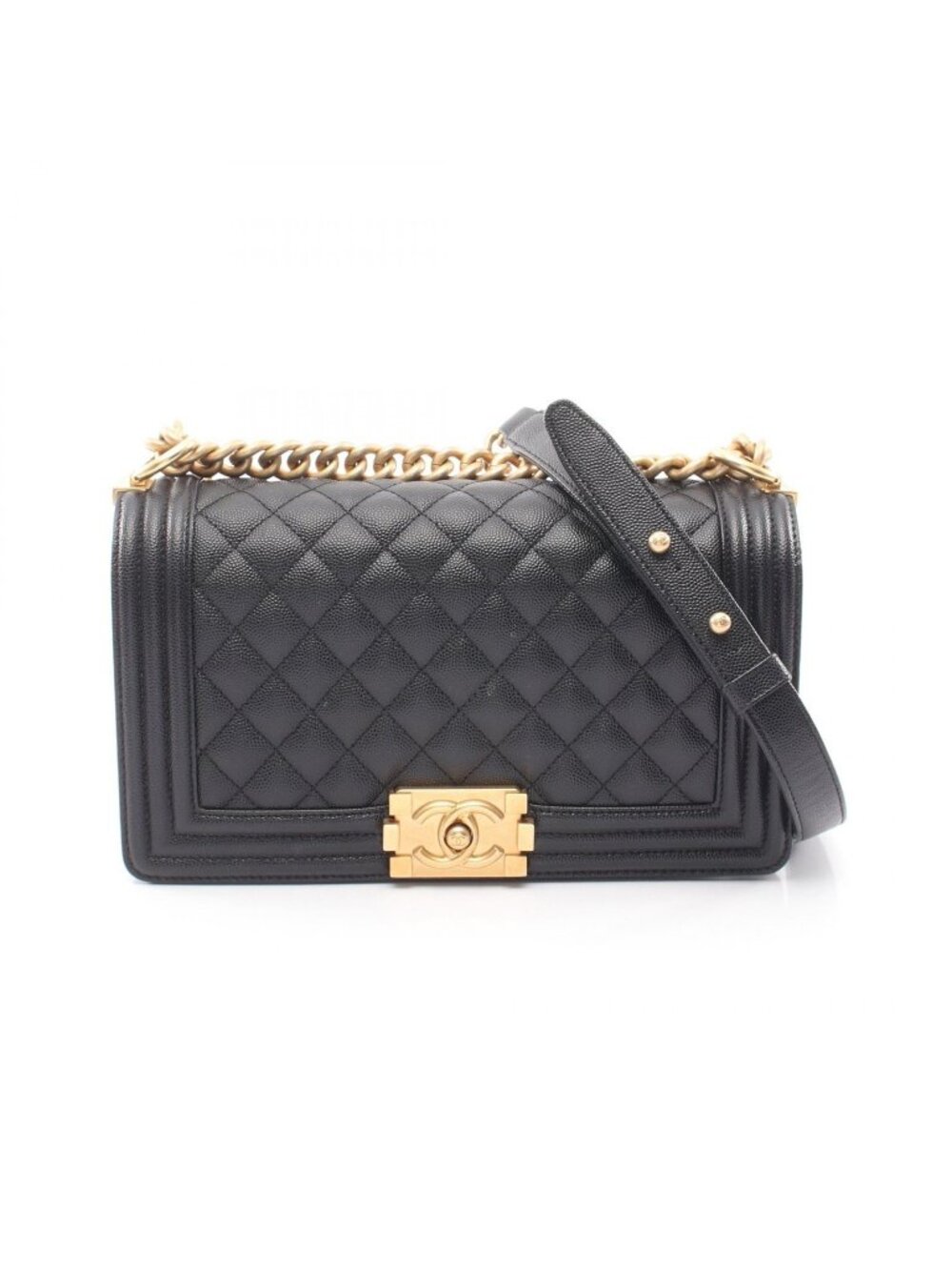 Chanel Shoulder Bag Boy Black Calf Boy Chain
